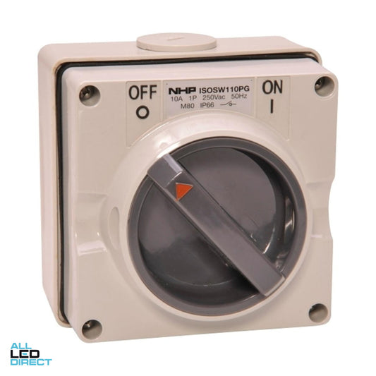 NHP 10 Amp 2 Pole IP66 Industrial Isolator Grey ALL LED Direct