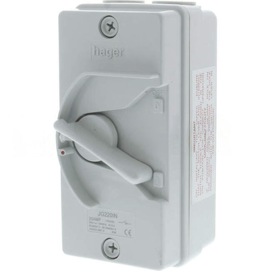 Hager 20 Amp 2 Pole IP66 Industrial Isolator