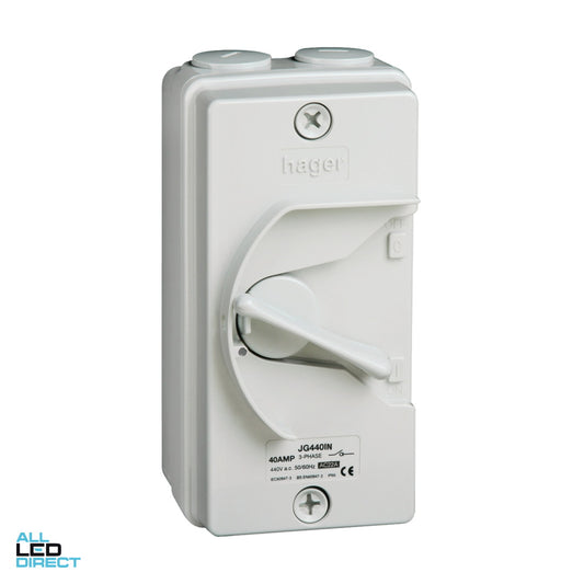 Hager 40 Amp 3 Pole IP66 Industrial Isolator With Switch Neutral ALL LED Direct