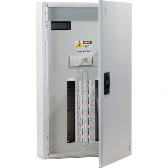 Hager 36 Pole INVICTA Distribution Board With 160 Amp Chassis & Isolator Main Switch IP30