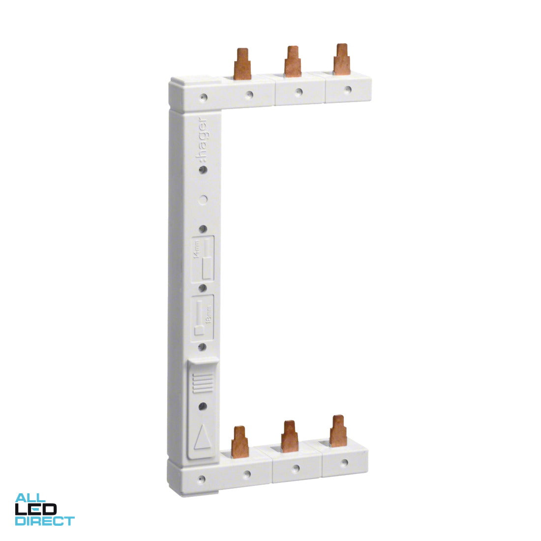 Hager 3 Pole 2 Row Left Vertical Three Phase Vertical Busbar Rail ALL LED Direct
