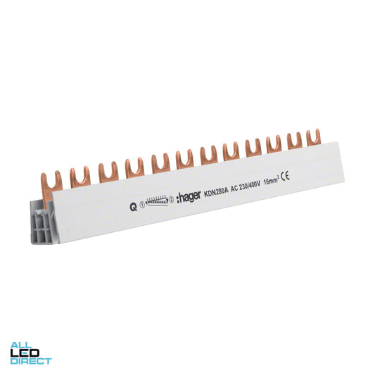 Hager 80 Amp Insulated Fork Busbar 2 Pole 12 Module ALL LED Direct