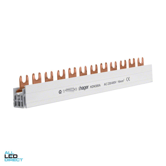 Hager 80 Amp Insulated Fork Busbar 3 Pole 12 Module ALL LED Direct