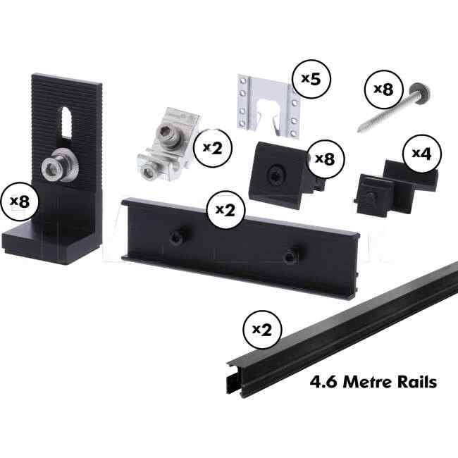 Clenergy 4 Panel 30mm Compatible TIN Roof Solar Mounting Kit Including 2 x 4.4 Metre Rails Black - Default Title (KER30KITWRTIN4.4)