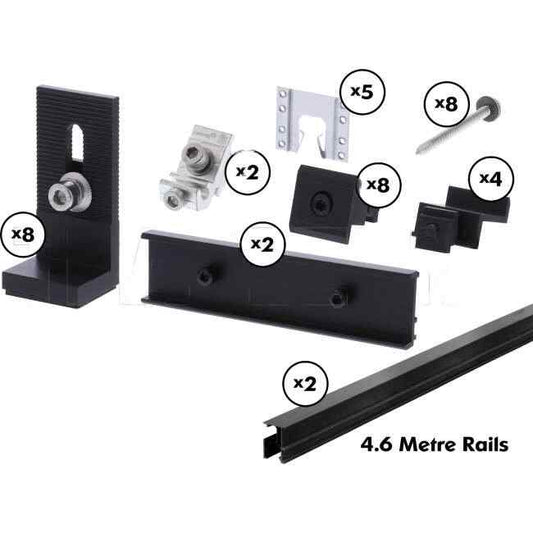 Clenergy 4 Panel 30mm Compatible TIN Roof Solar Mounting Kit Including 2 x 4.4 Metre Rails Black - Default Title (KER30KITWRTIN4.4)