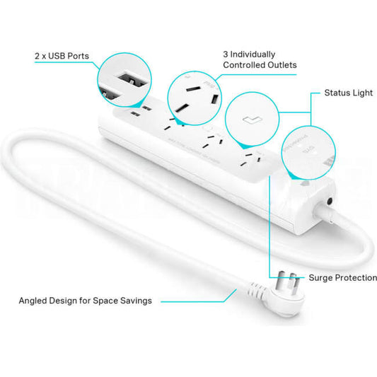 TP-Link KASA 10 Amp 3 Outlet Smart WiFi Powerboard With 2 USB
