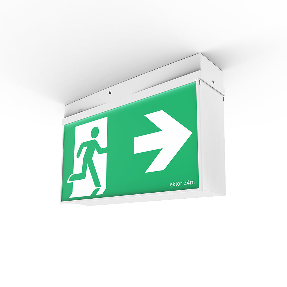 Ektor MERCURY CORE LED Emergency Exit Sign 24 Metres With Self Test and Flex & Plug