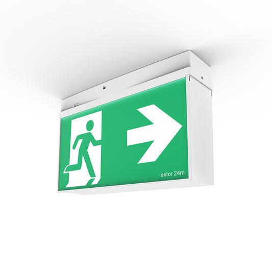 Ektor MERCURY CORE LED Emergency Exit Sign 24 Metres With Self Test and Flex & Plug
