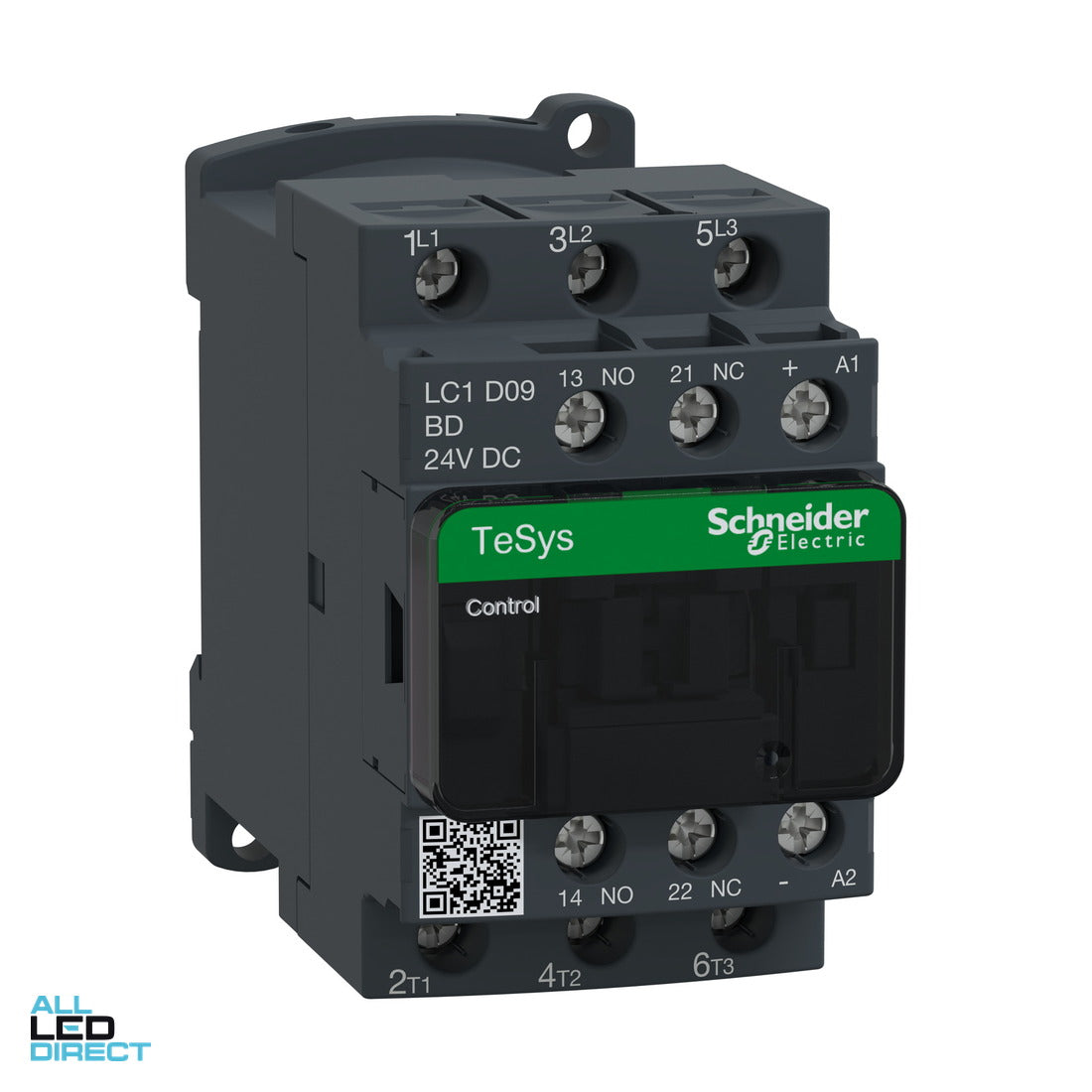 Schneider Contactor 9 Amps 3P 24 Volt DC 1 x N/O & 1 x N/C ALL LED Direct