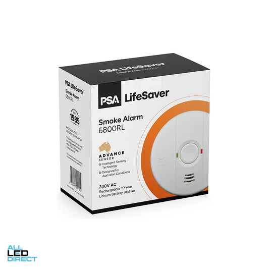 PSA 240 Volt Surface Mounted Mains Powered Smoke Alarm With Rechargeable Lithium Battery Backup & Advance Sensor ALL LED Direct