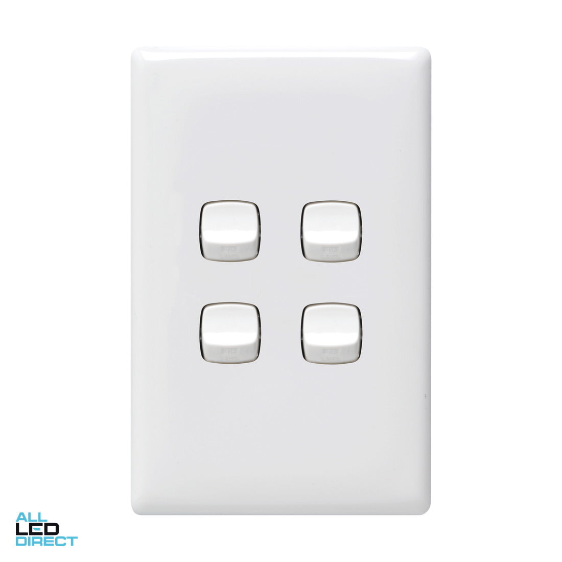 HPM 10 Amp 4 Gang LINEA Vertical Internal Rocker Switch White ALL LED Direct