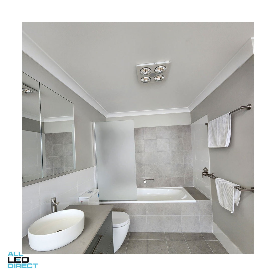 Ventair 3 In 1 MYKA 4 x 275 W Bathroom Heater Lamp Light 1 x 10 W LED Downlight And Exhaust Fan White ALL LED Direct