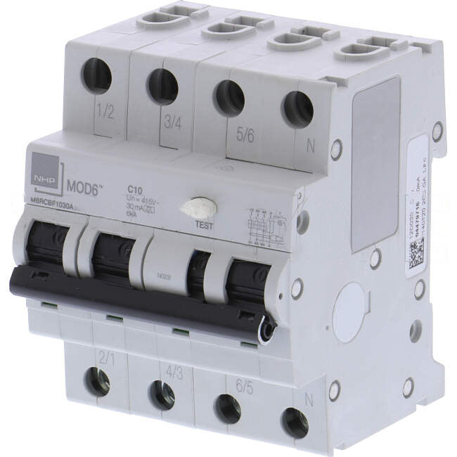 NHP 10 Amp Miniature Circuit Breaker & Residual Current Device MCB/RCD RCBO C Curve 4 Pole 6kA 30mA