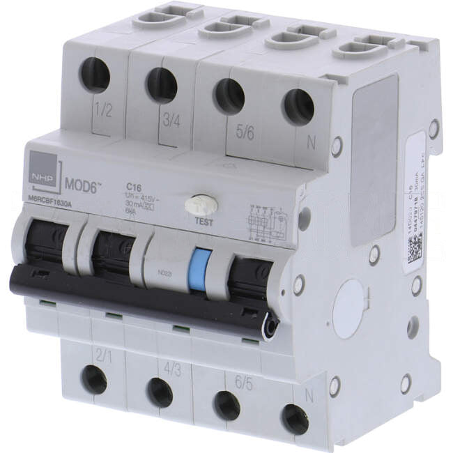 NHP 16 Amp Miniature Circuit Breaker & Residual Current Device MCB/RCD RCBO C Curve 4 Pole 6kA 30mA