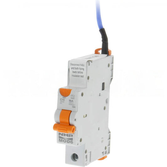 NHP 10 Amp MOD6 Miniature Circuit Breaker & Residual Current Device MCB/RCD RCBO C Curve 1 Pole 6kA 30mA ESV APPROVED