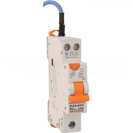 NHP 32 Amp MOD6 Miniature Circuit Breaker & Residual Current Device MCB/RCD RCBO C Curve 1 Pole 6kA 30mA ESV APPROVED