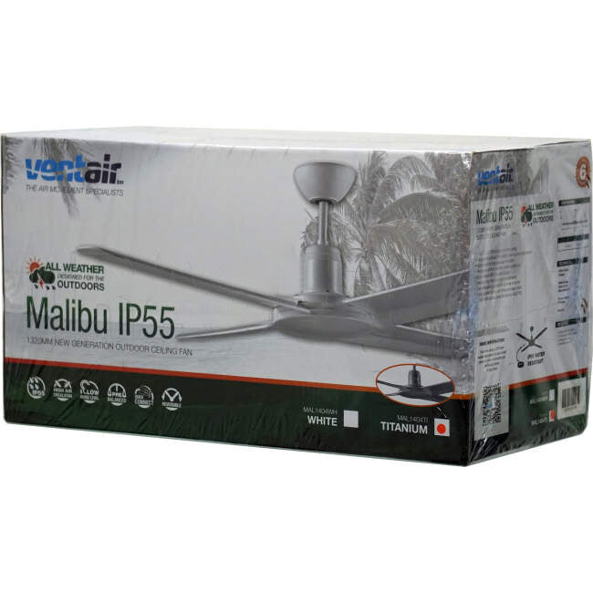 Ventair 1320mm (52') MALIBU 4 Blade Weatherproof Ceiling Sweep Fan With Moulded ABS Blades Titanium