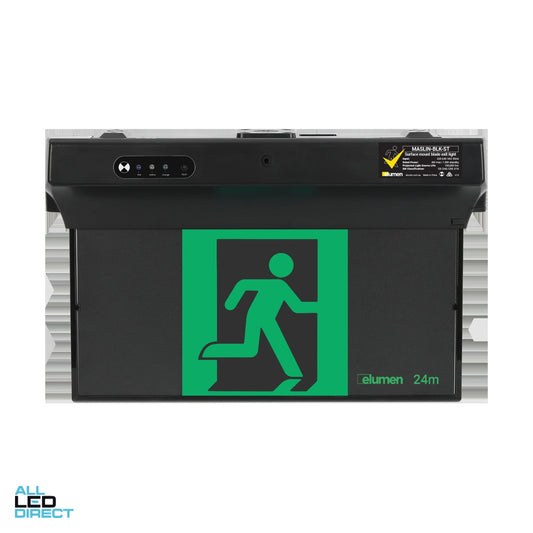 Elumen 7 W Surface Mounted Black Blade Emergency LED Exit Light with Self Testing Technology ALL LED Direct