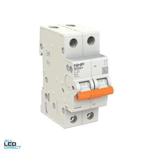 NHP 10 Amp MOD6+ Miniature Circuit Breaker MCB C Curve 2 Pole 6kA ALL LED Direct