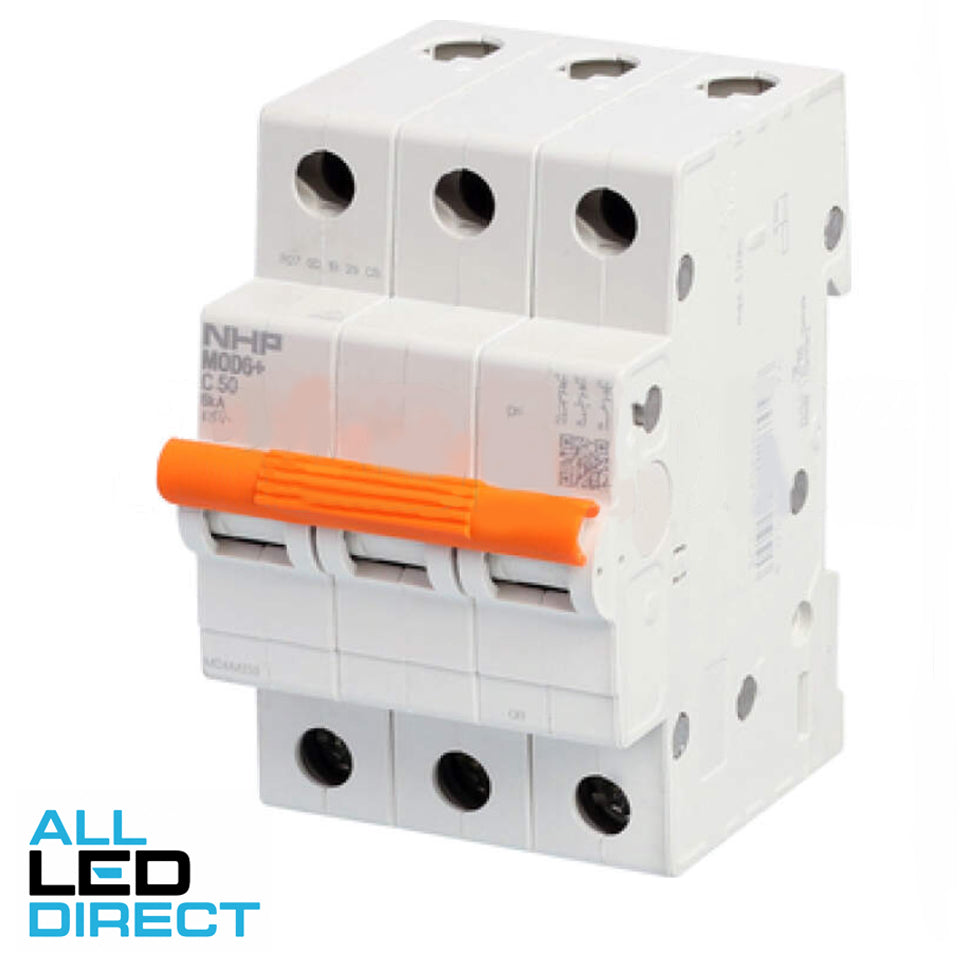 NHP 50 Amp MOD6+ Miniature Circuit Breaker MCB C Curve 3 Pole 6kA