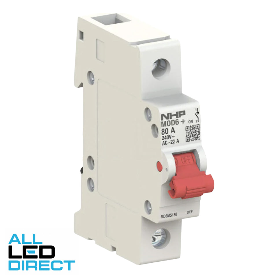 NHP 80 Amp MOD6+ 1 Pole Main Switch With Red Toggle