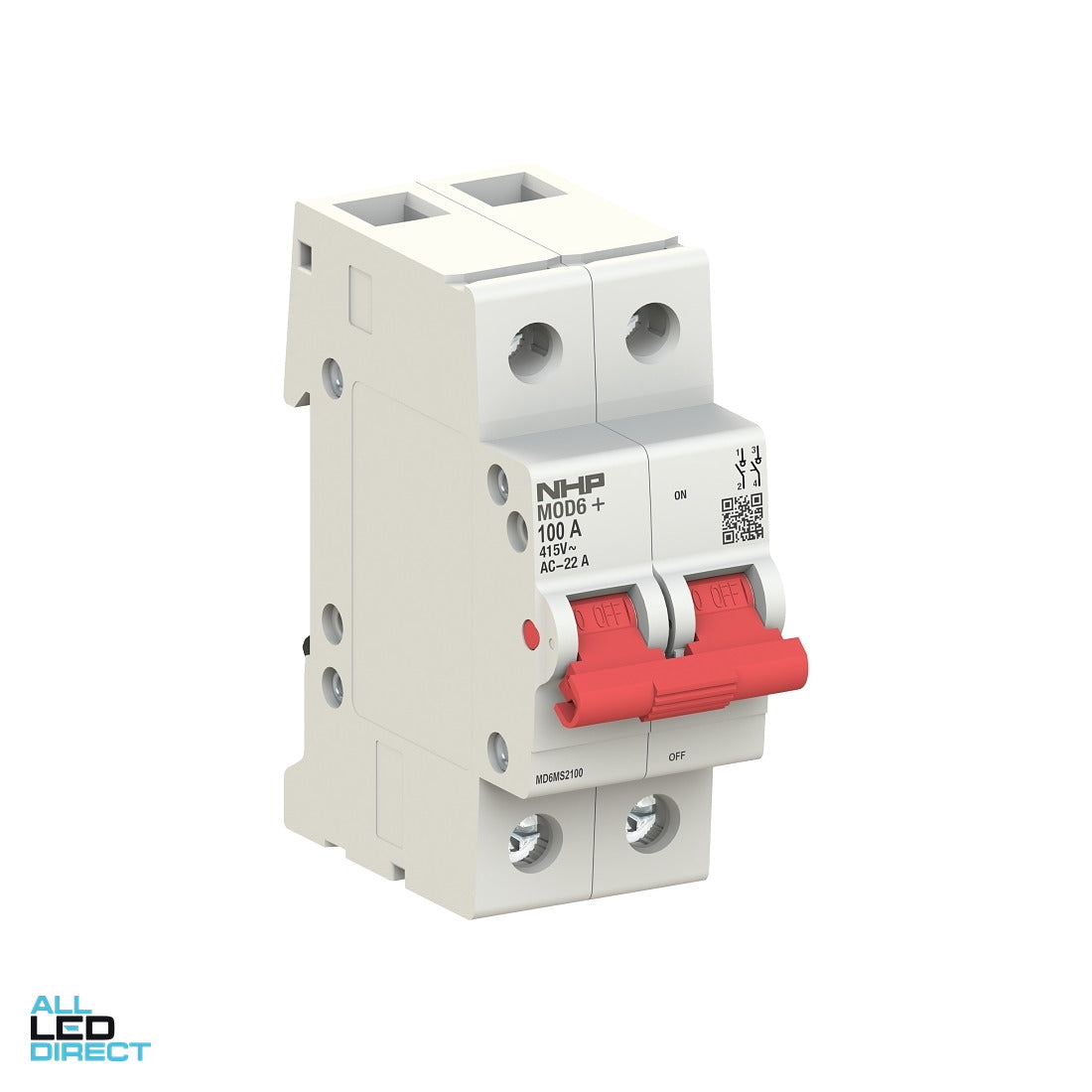 NHP 100 Amp MOD6+ 2 Pole Main Switch With Red Toggle ALL LED Direct