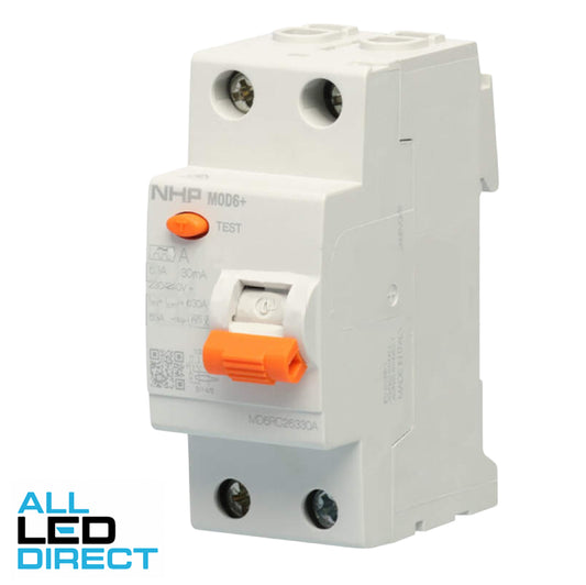 NHP 63 Amp MOD6+ Residual Current Circuit Breaker RCCB 1 Pole + Neutral 30mA Type A