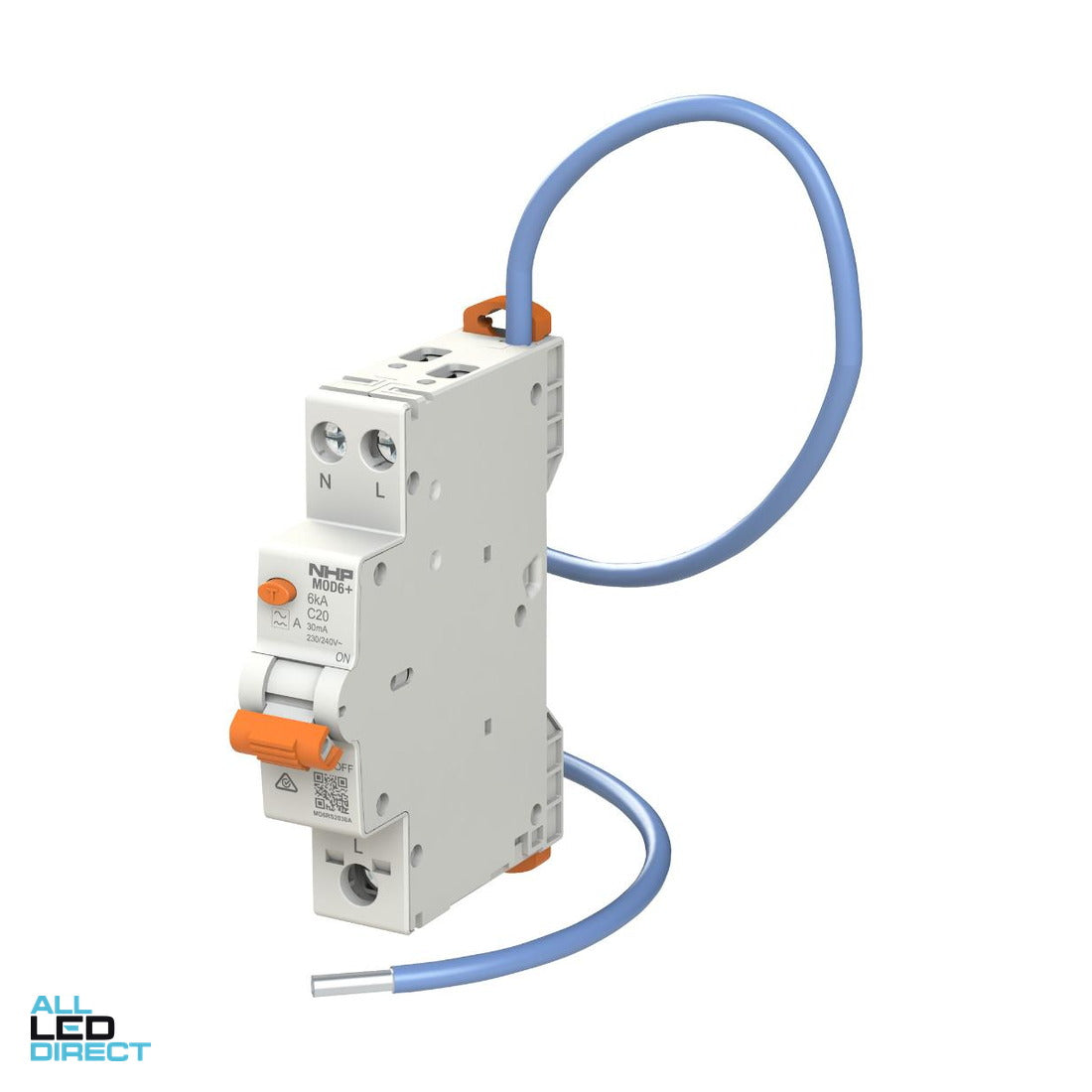 NHP 6 Amp MOD6+ MCB/RCD RCBO C Curve 1 Pole + Neutral 6kA 30mA Type A (Pigtail) ALL LED Direct