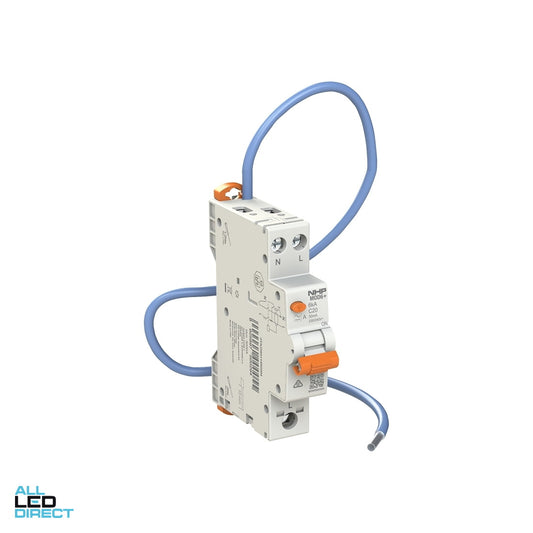 NHP 25 Amp MOD6+ MCB/RCD RCBO C Curve 1 Pole + Neutral 6kA 30mA Type A (Pigtail) ALL LED Direct
