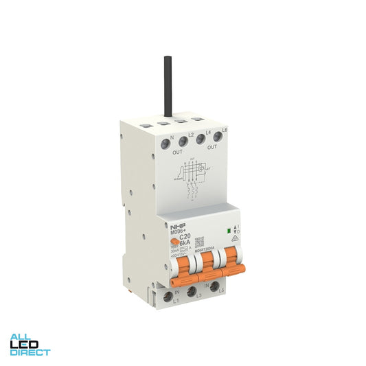 NHP 32 Amp MOD6+ Longbody MCB/RCD RCBO C Curve 3 Pole + Neutral 30mA 6kA Type A ALL LED Direct