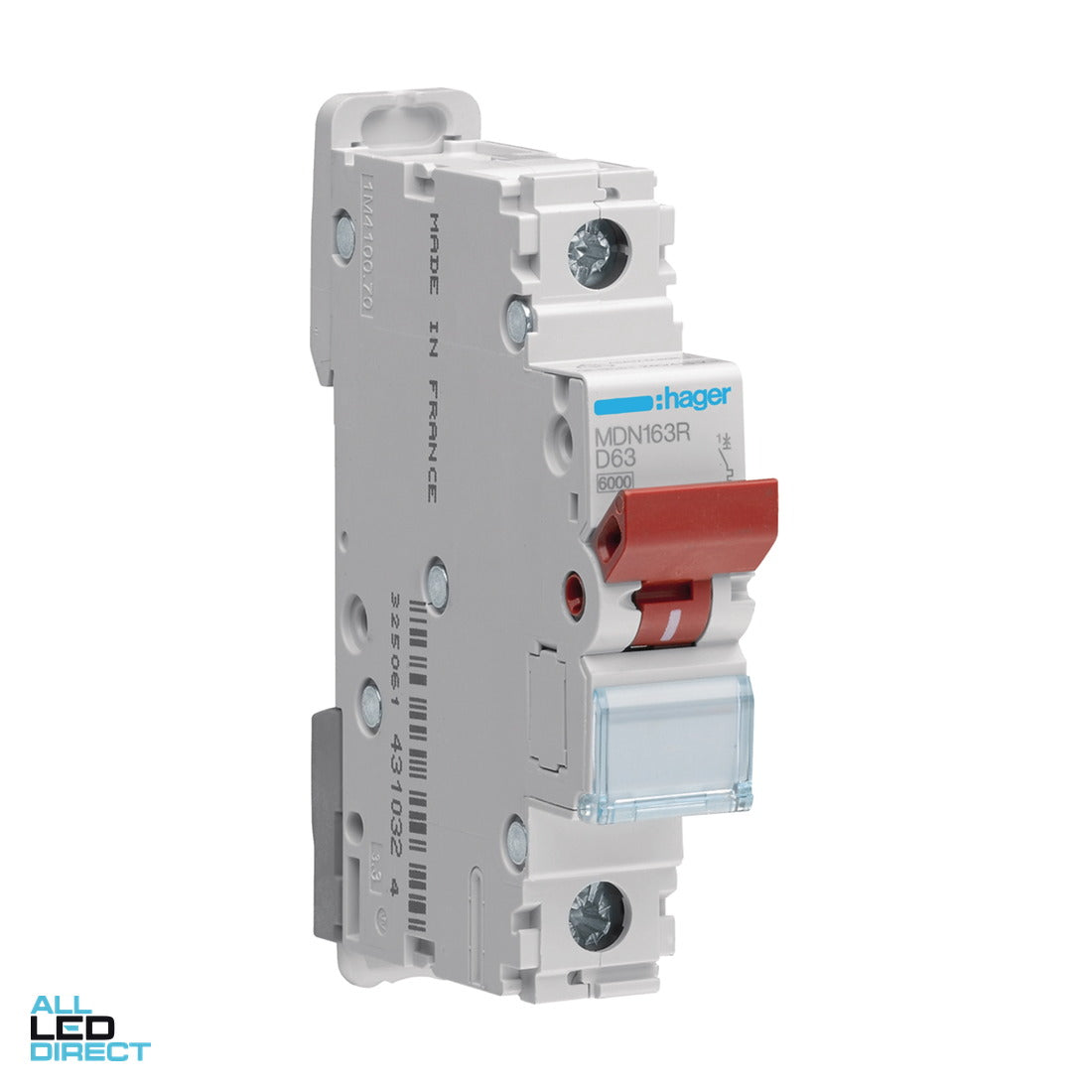 Hager 63 Amp Miniature Circuit Breaker MCB D Curve 1 Pole 6kA With Red Toggle ALL LED Direct