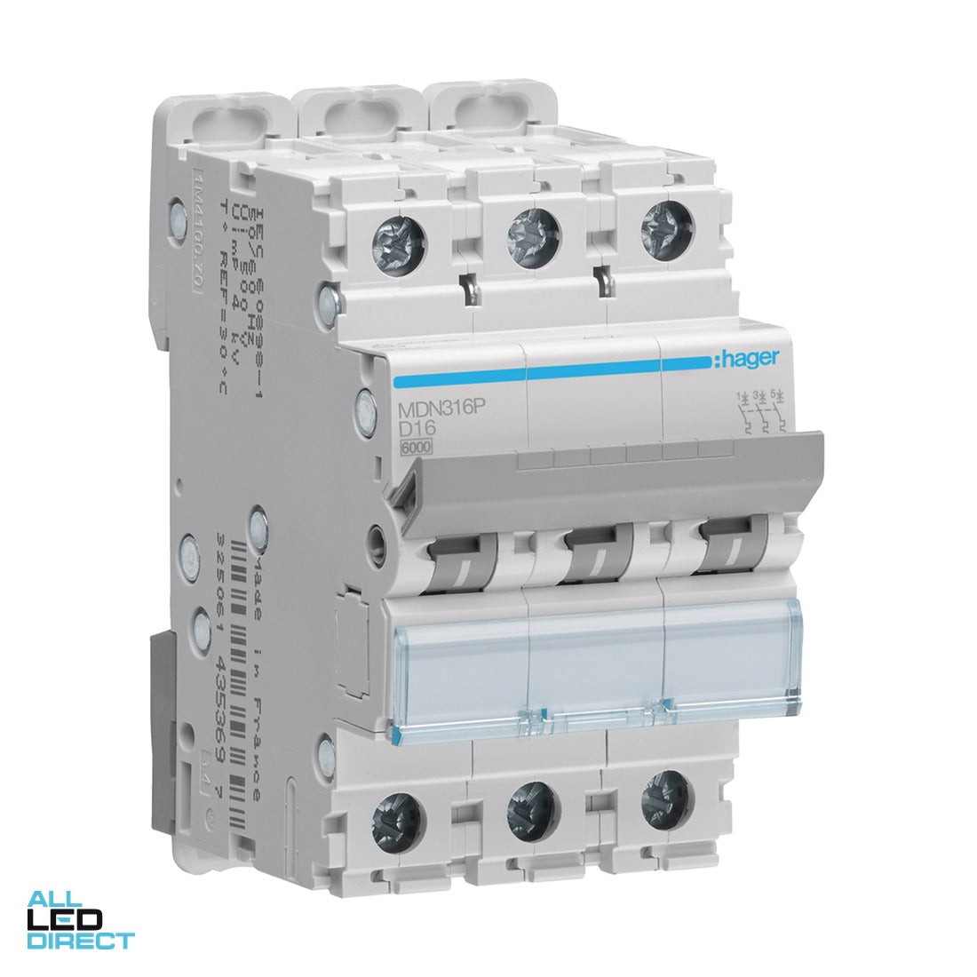 Hager 16 Amp Miniature Circuit Breaker MCB D Curve 3 Pole 6kA ALL LED Direct
