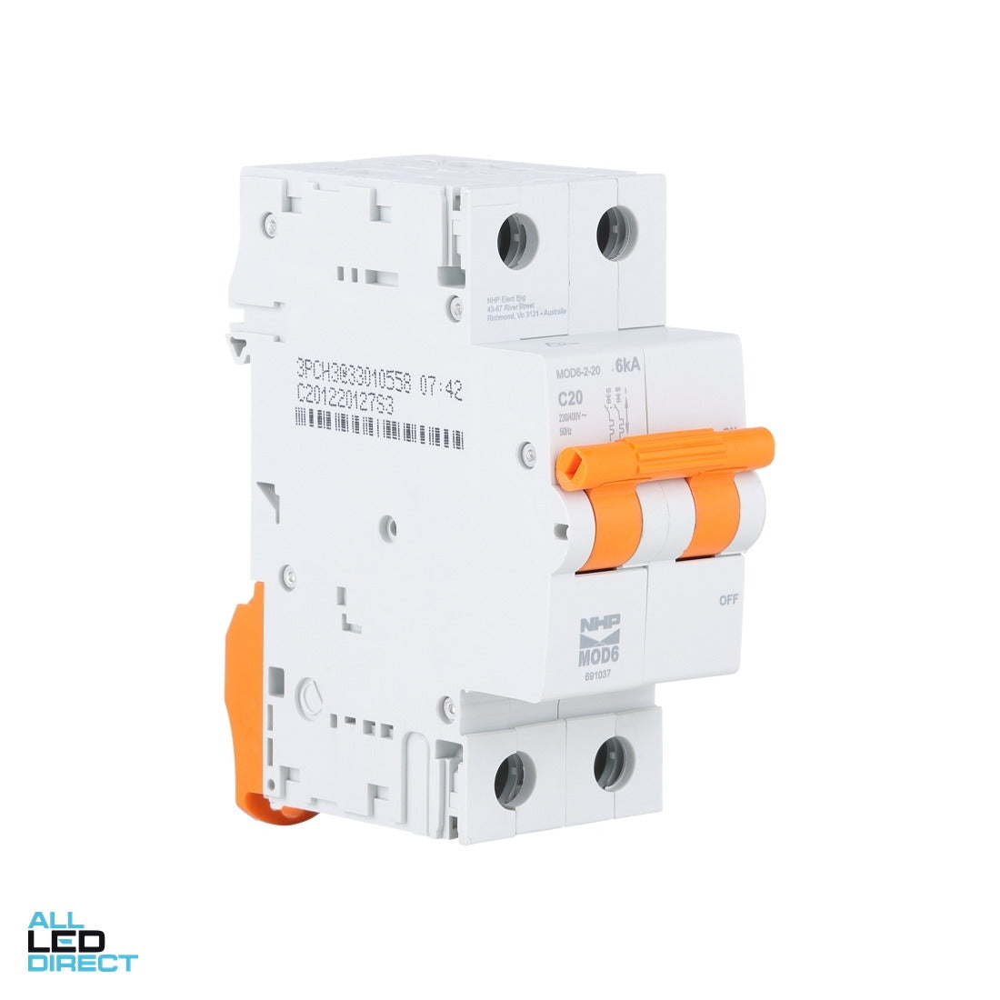 NHP 32 Amp MOD6 Miniature Circuit Breaker MCB C Curve 2 Pole 6kA ALL LED Direct