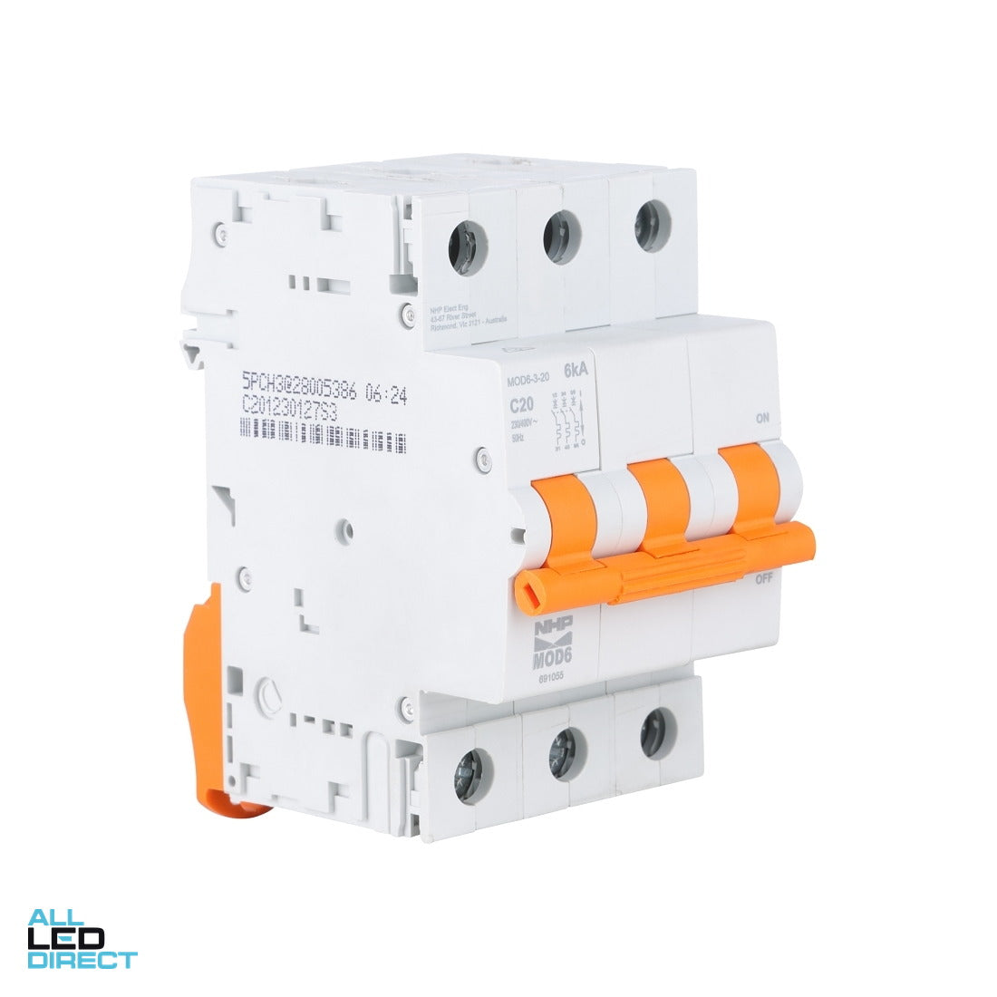 NHP 16 Amp MOD6 Miniature Circuit Breaker MCB C Curve 3 Pole 6kA ALL LED Direct