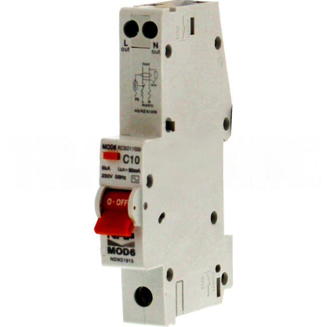 NHP 10 Amp MOD6 Miniature Circuit Breaker & Residual Current Device MCB/RCD RCBO C Curve 1 Pole 6kA 30mA