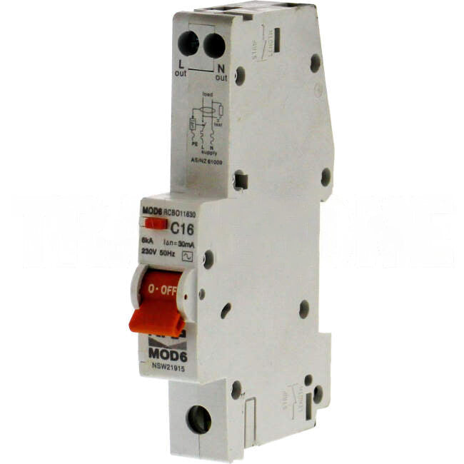 NHP 16 Amp MOD6 Miniature Circuit Breaker & Residual Current Device MCB/RCD RCBO C Curve 1 Pole 6kA 30mA