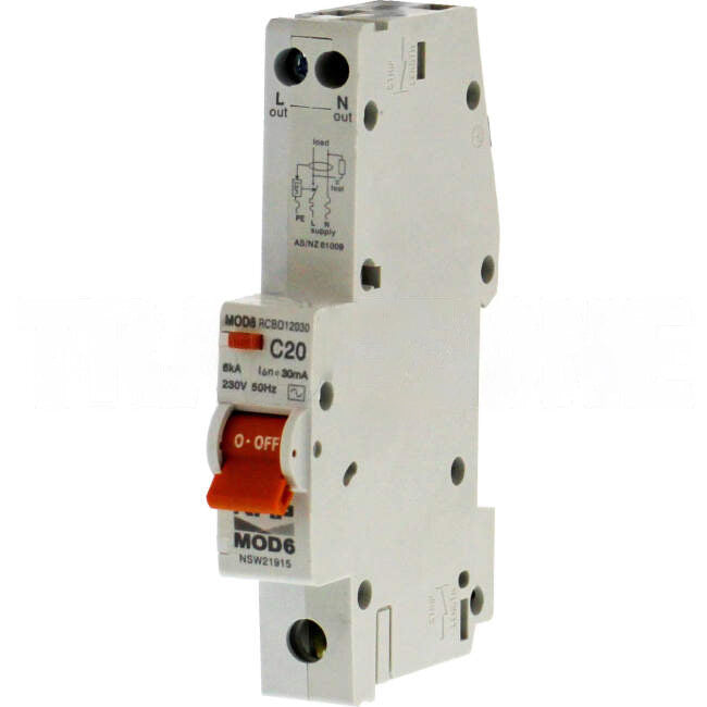 NHP 20 Amp MOD6 Miniature Circuit Breaker & Residual Current Device MCB/RCD RCBO C Curve 1 Pole 6kA 30mA