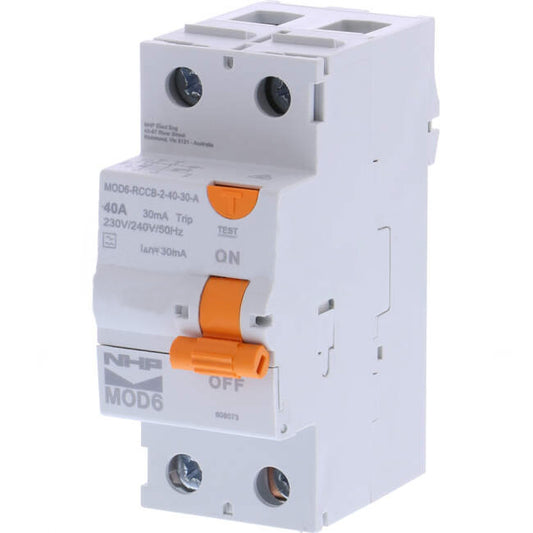 NHP 40 Amp MOD6 Residual Current Device RCD 2 Pole Type A 30mA