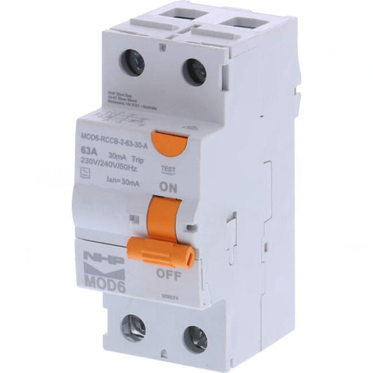 NHP 63 Amp MOD6 Residual Current Device - RCD 2 Pole 30mA Type A