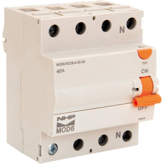 NHP 40 Amp MOD6 Residual Current Device - RCD 4 Pole 30mA Type A