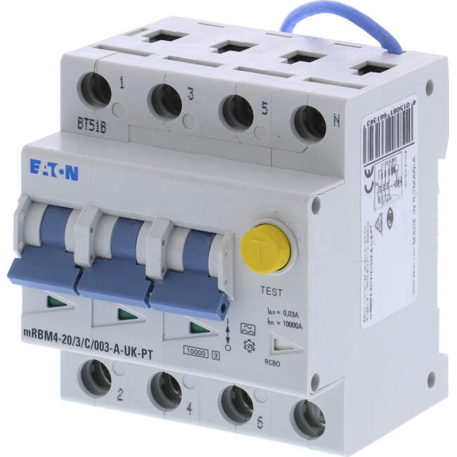 Eaton 20 Amp Miniature Circuit Breaker & Residual Current Device MCB/RCD RCBO C Curve 4 Pole 30mA