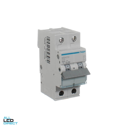 Hager 10 Amp Miniature Circuit Breaker MCB C Curve 2 Pole 6kA ALL LED Direct