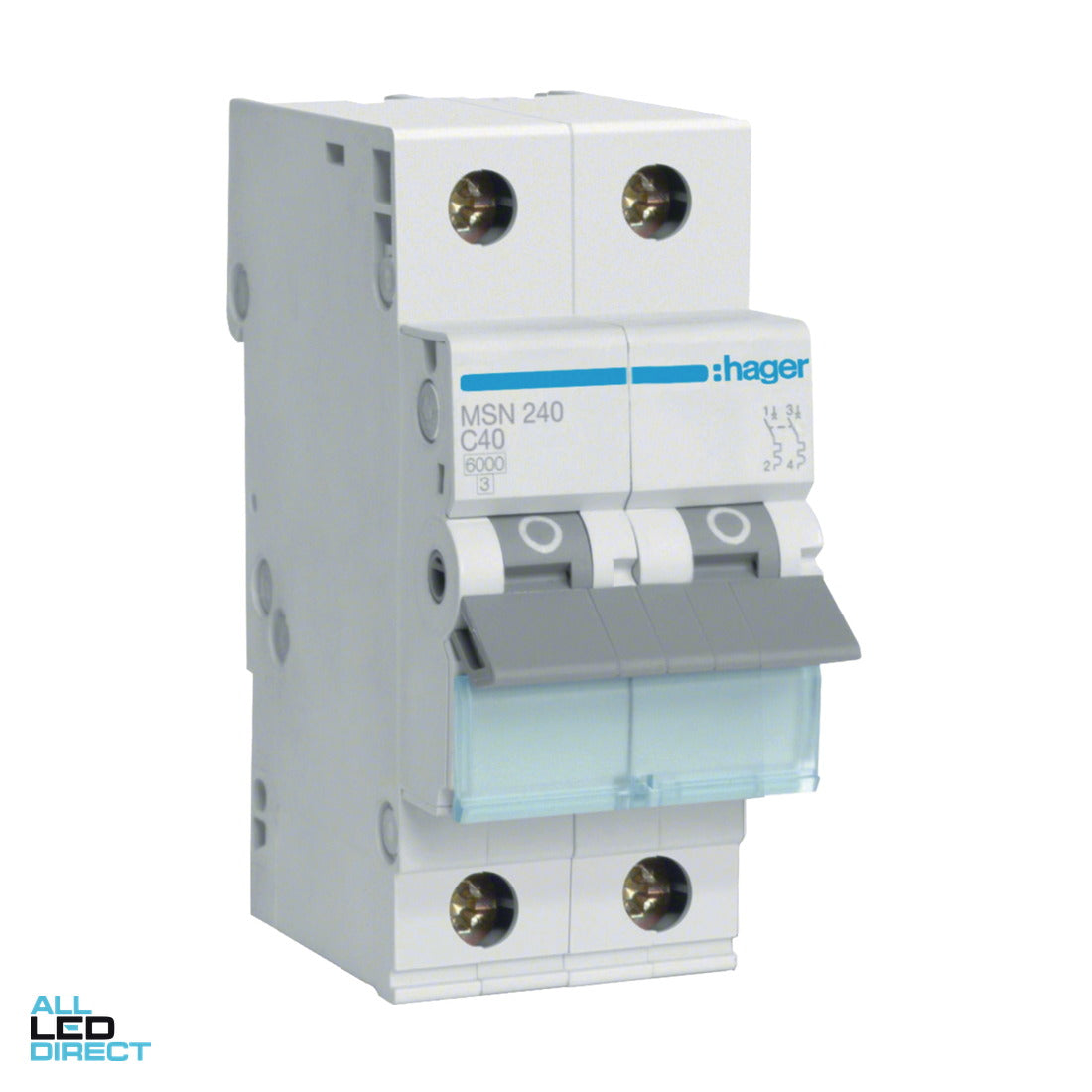 Hager 40 Amp Miniature Circuit Breaker MCB C Curve 2 Pole 6kA ALL LED Direct