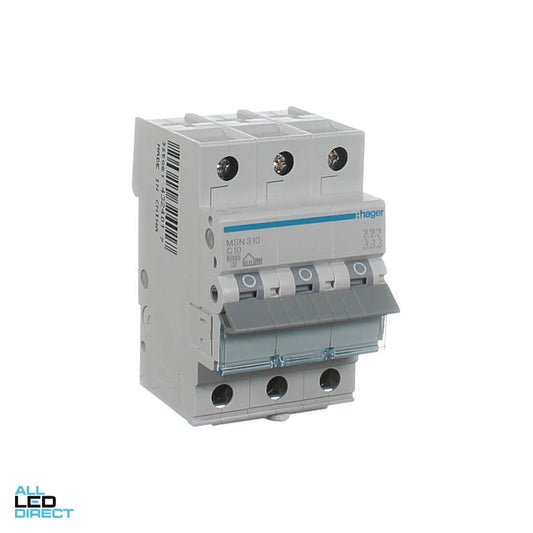 Hager 10 Amp Miniature Circuit Breaker MCB C Curve 3 Pole 6kA ALL LED Direct