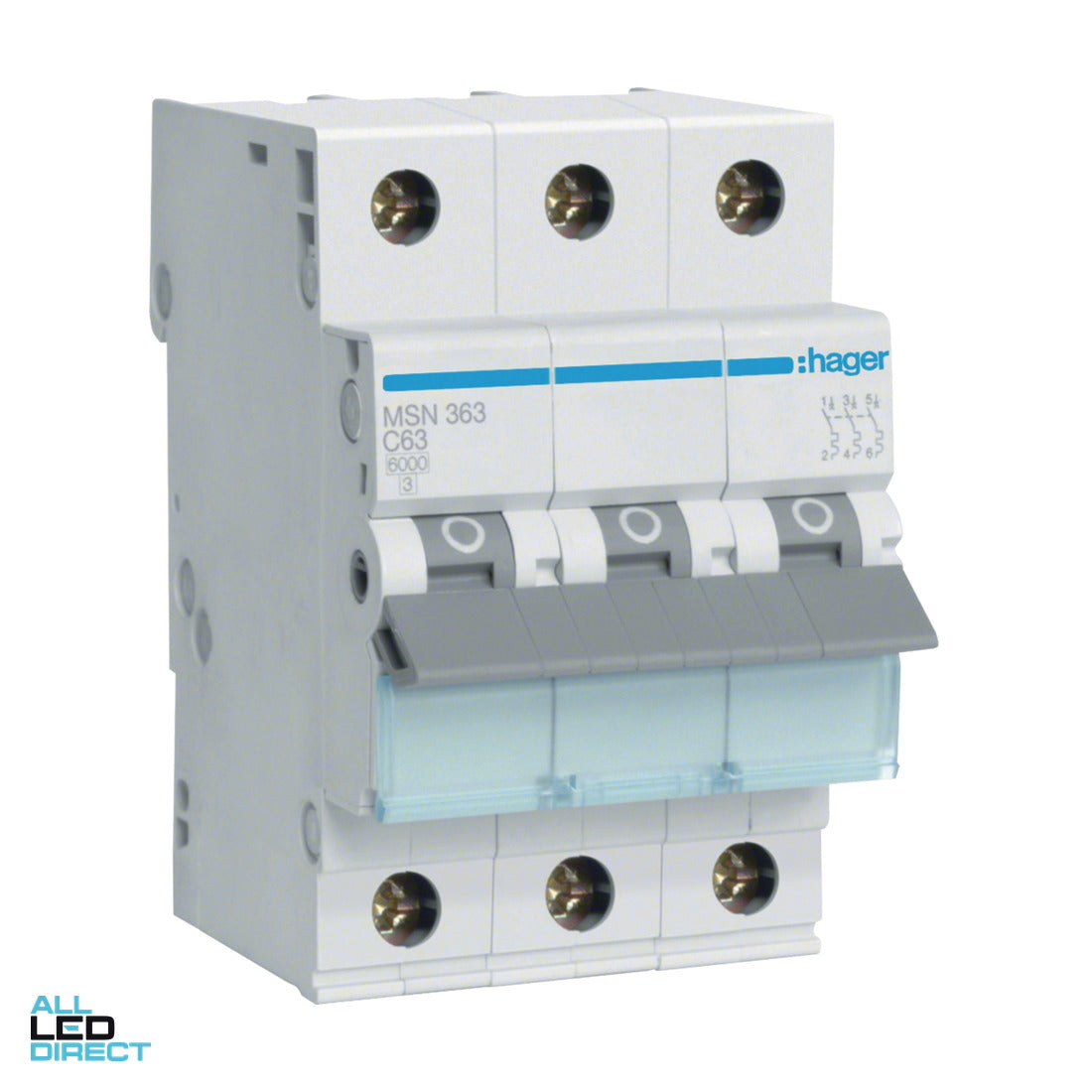 Hager 63 Amp Miniature Circuit Breaker MCB C Curve 3 Pole 6kA ALL LED Direct