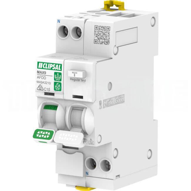 Clipsal MAX9 10 Amp Arc Fault Detection & Residual Current Device AFDD/RCBO C Curve 1 Pole + Neutral 30mA 6kA