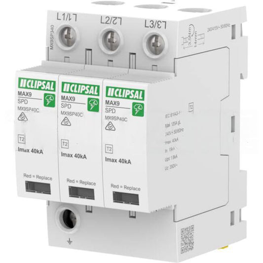 Clipsal MAX9 3 Pole 4 Module 40Ka Surge Protection Diverter