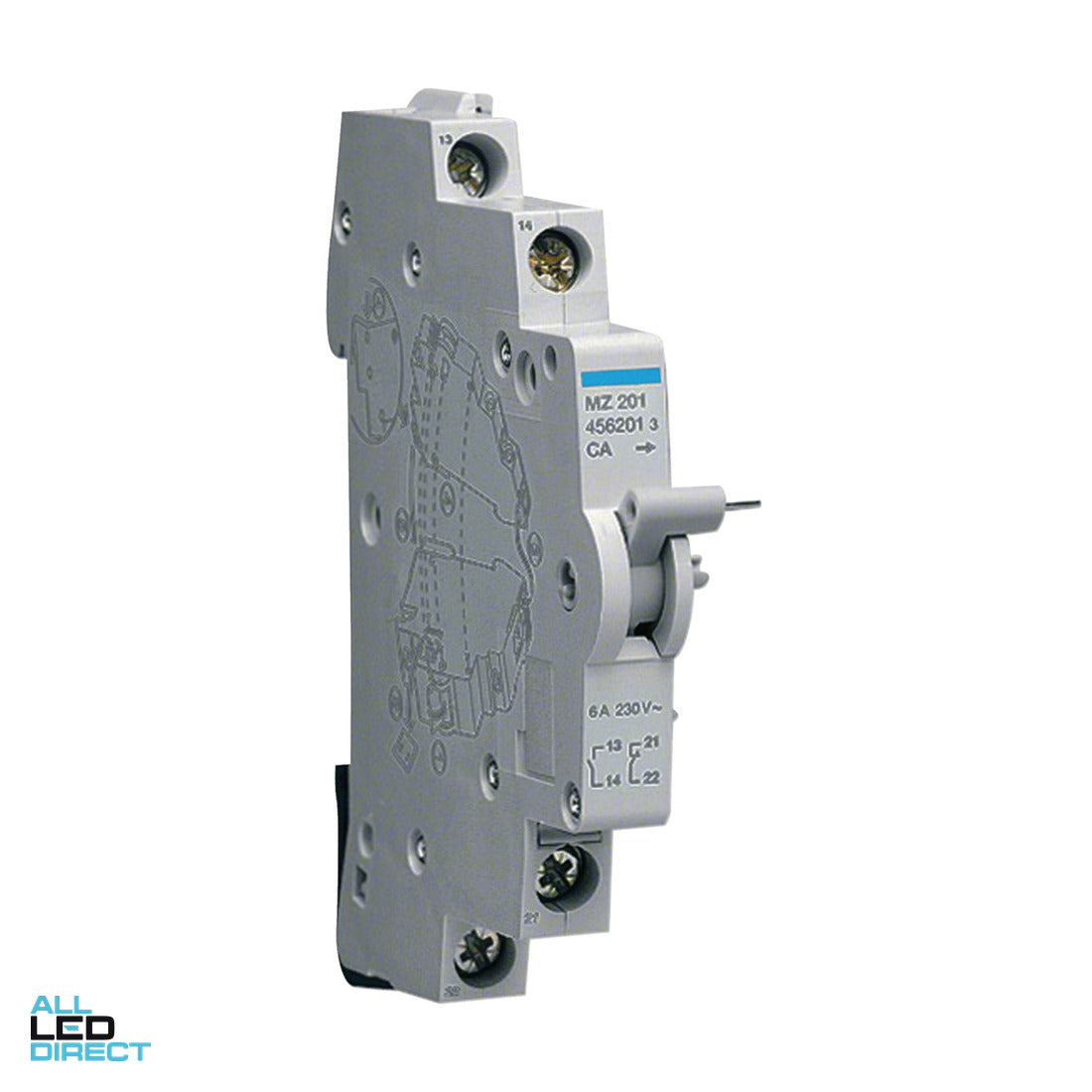 Hager 6 Amp Auxiliary Contact 1 x N/C 1 x N/O 240 Volt AC ALL LED Direct