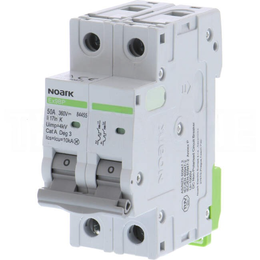 Noark 50 Amp DC EX9BP Miniature Circuit Breaker MCB 2 Pole K Curve 10kA