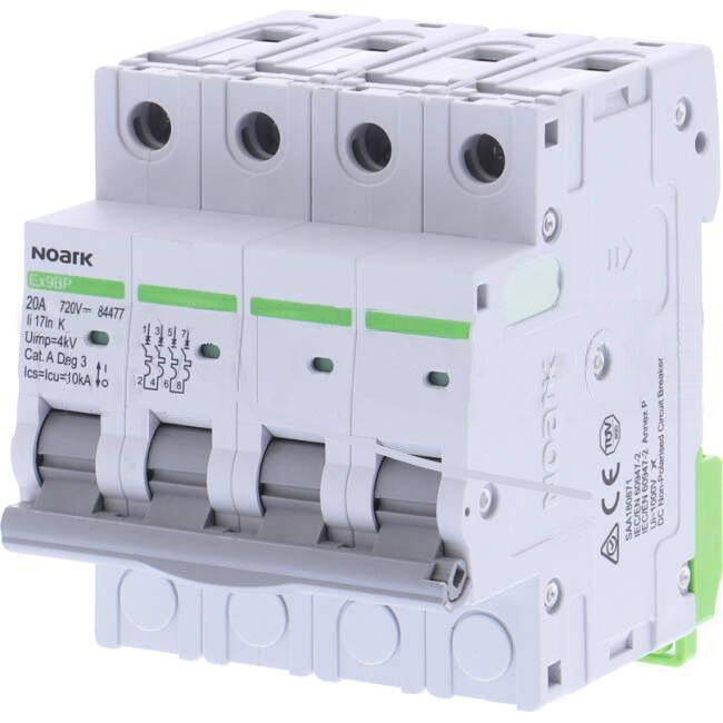 Noark 20 Amp DC EX9BP-N Miniature Circuit Breaker MCB 4 Pole K Curve 6kA